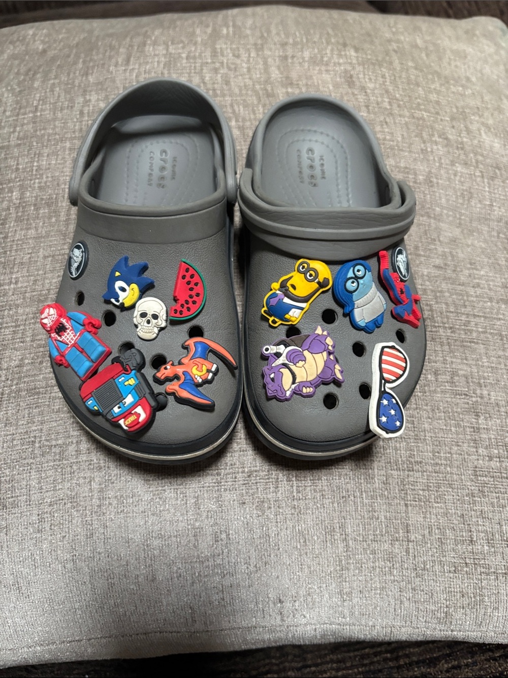 Kids Grey Crocs with Character Charms